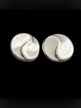 Vintage Taxco Mexico 925 Sterling Silver Modernist Yin Yang Clip On Earrings 26g